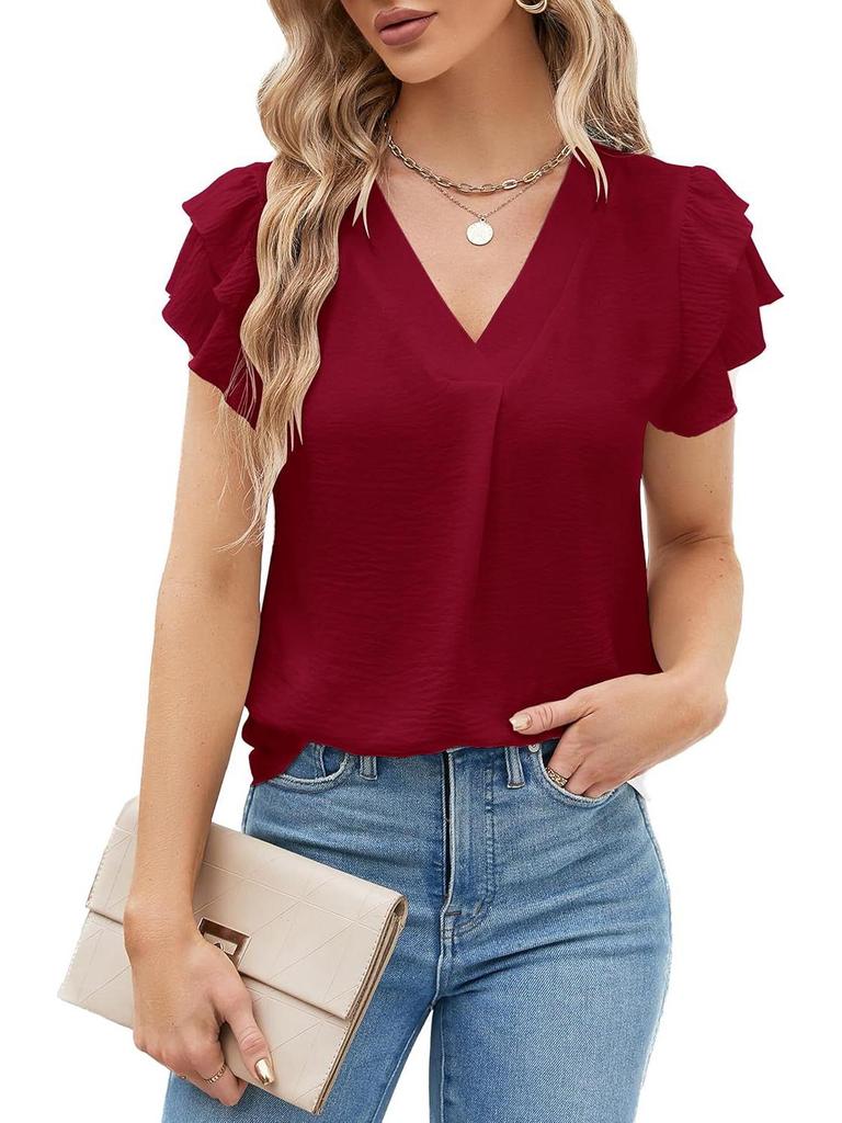 2025 Women's V-neck Polyester Short-sleeve T-shirt - 14 Colors, Casual Versatile Base Layer for Winter.