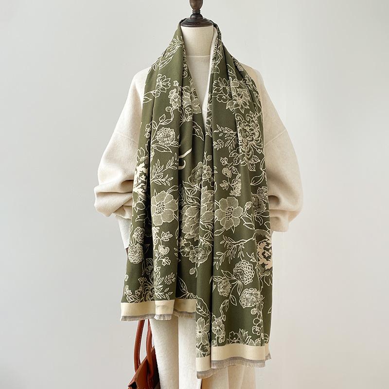Luxury Floral Print Scarf For Women Warmer Winter Cashmere Pashmina Scarves Shawls Female Thick Blanket Wraps Foulard