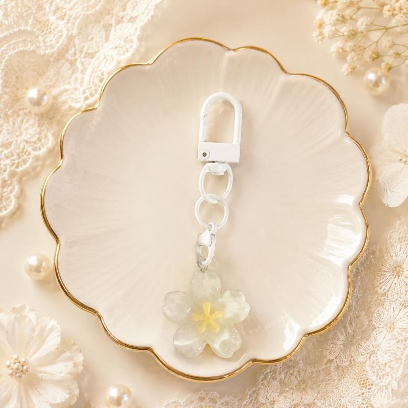 Aesthetic Korean Jelly Flower Keychain Cute Decorative Key Ring for Handbag Backpack Car Key Girls Birthday Party Gift