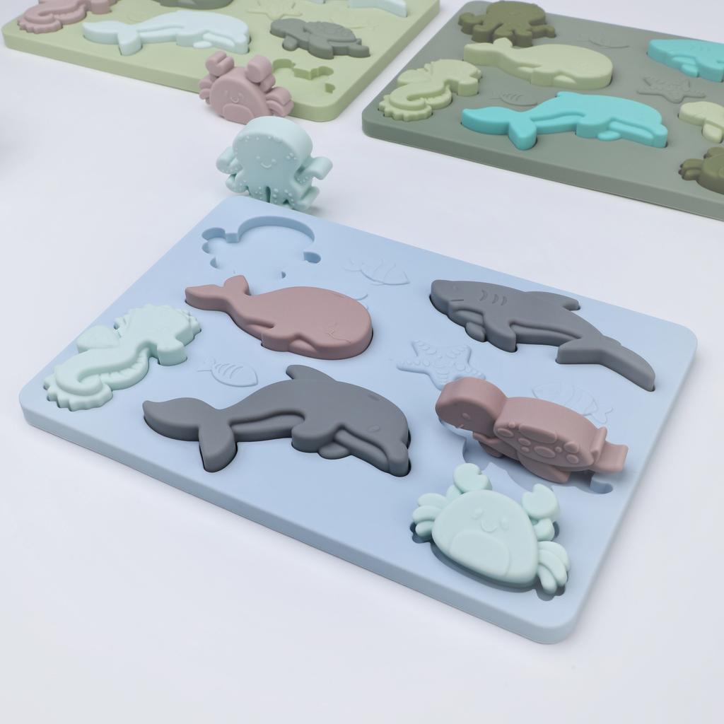Horký prodej Nové Dětské Silikonové Puzzle Mořská Zvířata Dětská Silikonová Geometrická Párovací Deska Dětské Senzorické Vzdělávací Hračky