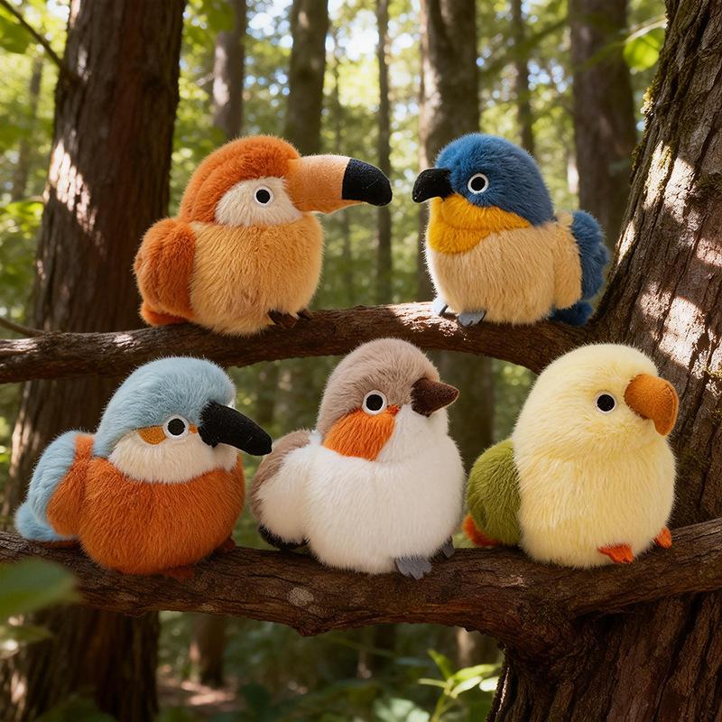 11Cm Cute Bird Plush Toy Stuffed Fluffy Kawaii Animal Doll Titmouse Sparrow Small Plushie Birthday Gift