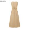 ZANZEA Womens Summer V-Neck Casual Sleeveless Long Dress