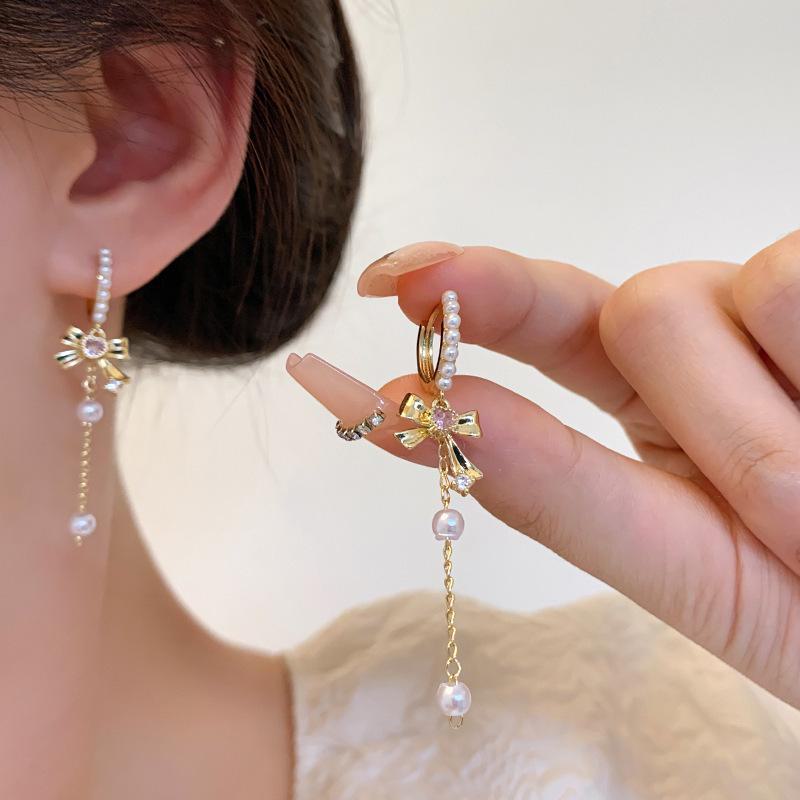 Exquisite S925 Silver Bow Earrings - Korean Micro-Inlaid Design
