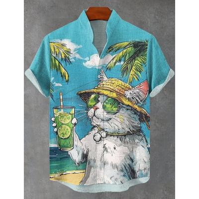 Férfi Vicces Macska Mintás Strandpólók 3D Teljes Nyomtatású Hawai ing Férfiaknak Nőknek Nyári Rövid Ujjú Hajtókás Aloha Ing Blúz