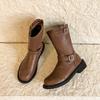 Designer Women Shoes  Autumn Winter New Platform Women's Boots Classic Round Toe Brown Boots British Ladies Mid-calf Boots