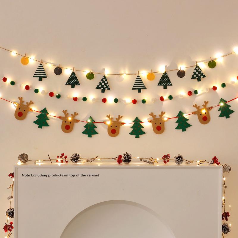 DIY Handmade LED String Light Decorated Merry Christmas Holiday Hanging Home Room Background Pull Flag Banner Christmas Pendant