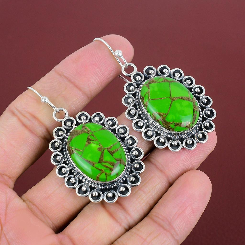 Kupfer Grün Türkis Ohrringe 925 Sterling Silber Ohrringe Original Edelstein Ohrringe Handgemacht Türkis Schmuck Geschenke für Frau Tropfen Ohrringe