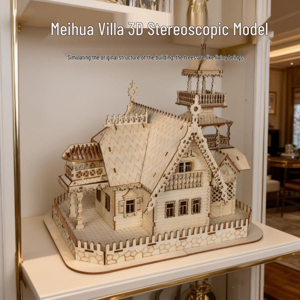 Meihua Villa 3D Wooden Architectural Model Puzzle – Educational Toy for Adults