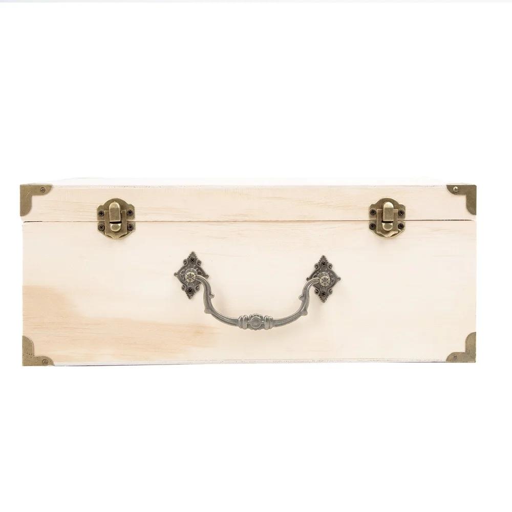 Unfinished Wood Keepsake Storage Box with Metal Latches and Handle DIY Craft Projects Jewelry Office Supplies Organization