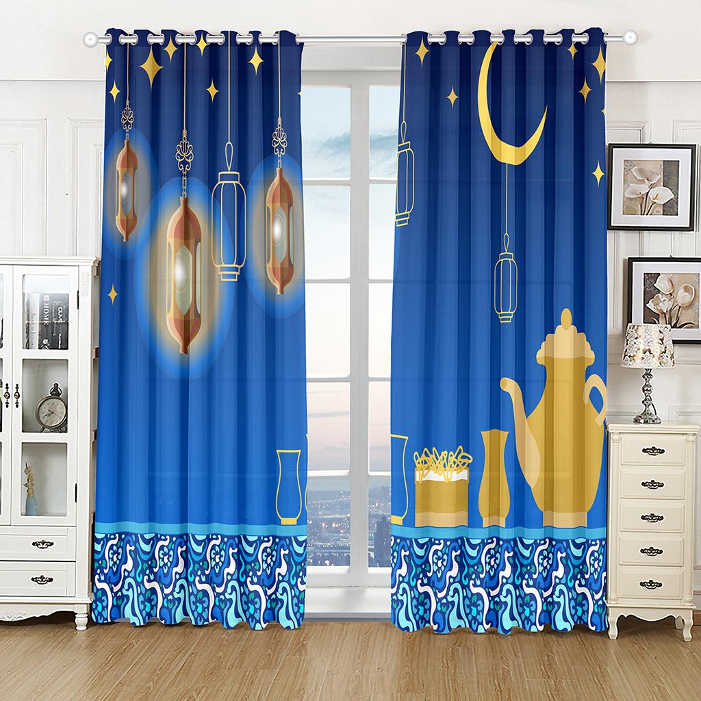 Muslim Eid Ramadan Festival Islamic Traditional Festival Curtain Luxury Living Space Bedroom Area Home Decorative Piece 2 Panelss