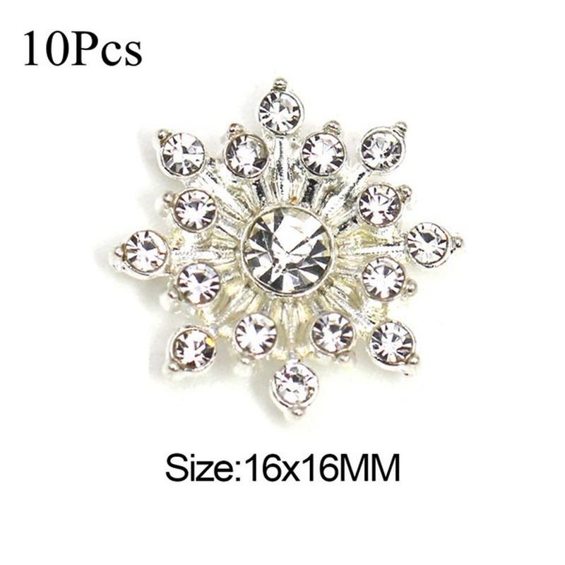 

10pcs Snowflake Cabochon Metal Base Strass Glitter Rhinestone Buttons for Clothing Shoes Bags Accessories DIY Crafts 16*16MM White
