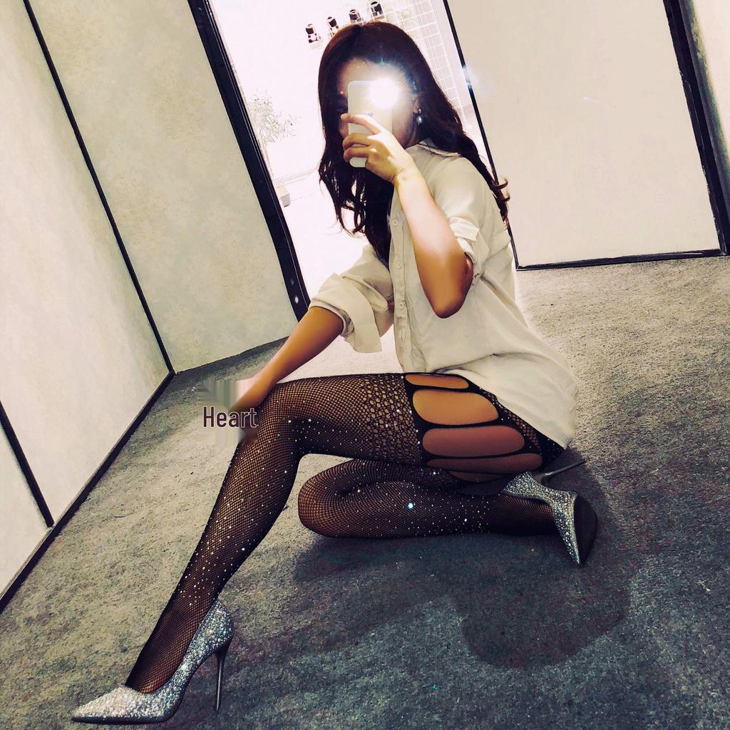 European & American Hot Rhinestone Erotic Fishnet Stockings with Open Crotch & Garter W48