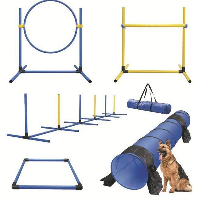 Dog Agility Training Set: Jump Hurdle, Ring, Weave Pole, Tunnel