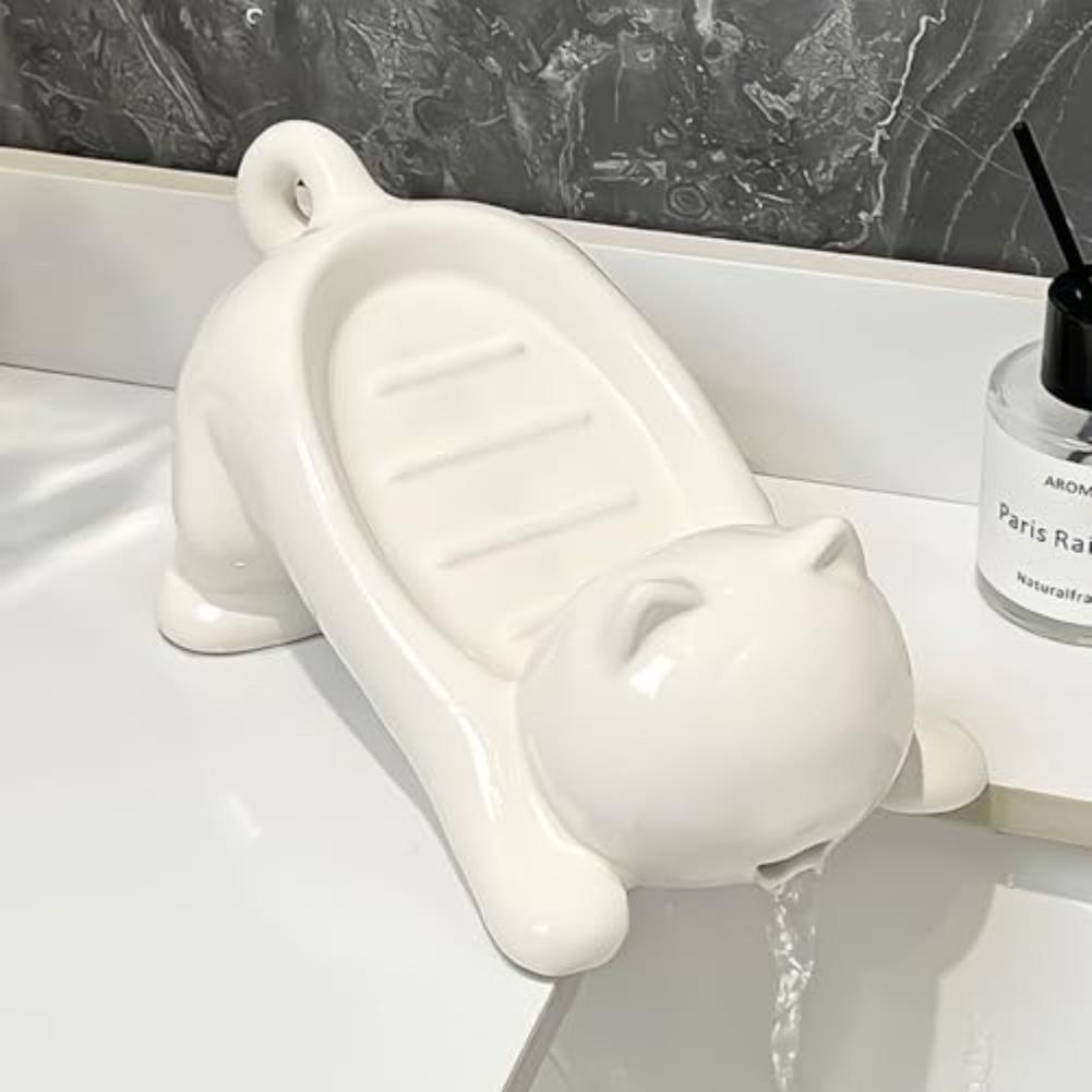 Cat Soap Dish Self-Draining Soap Holder Built-in Drainage Hole