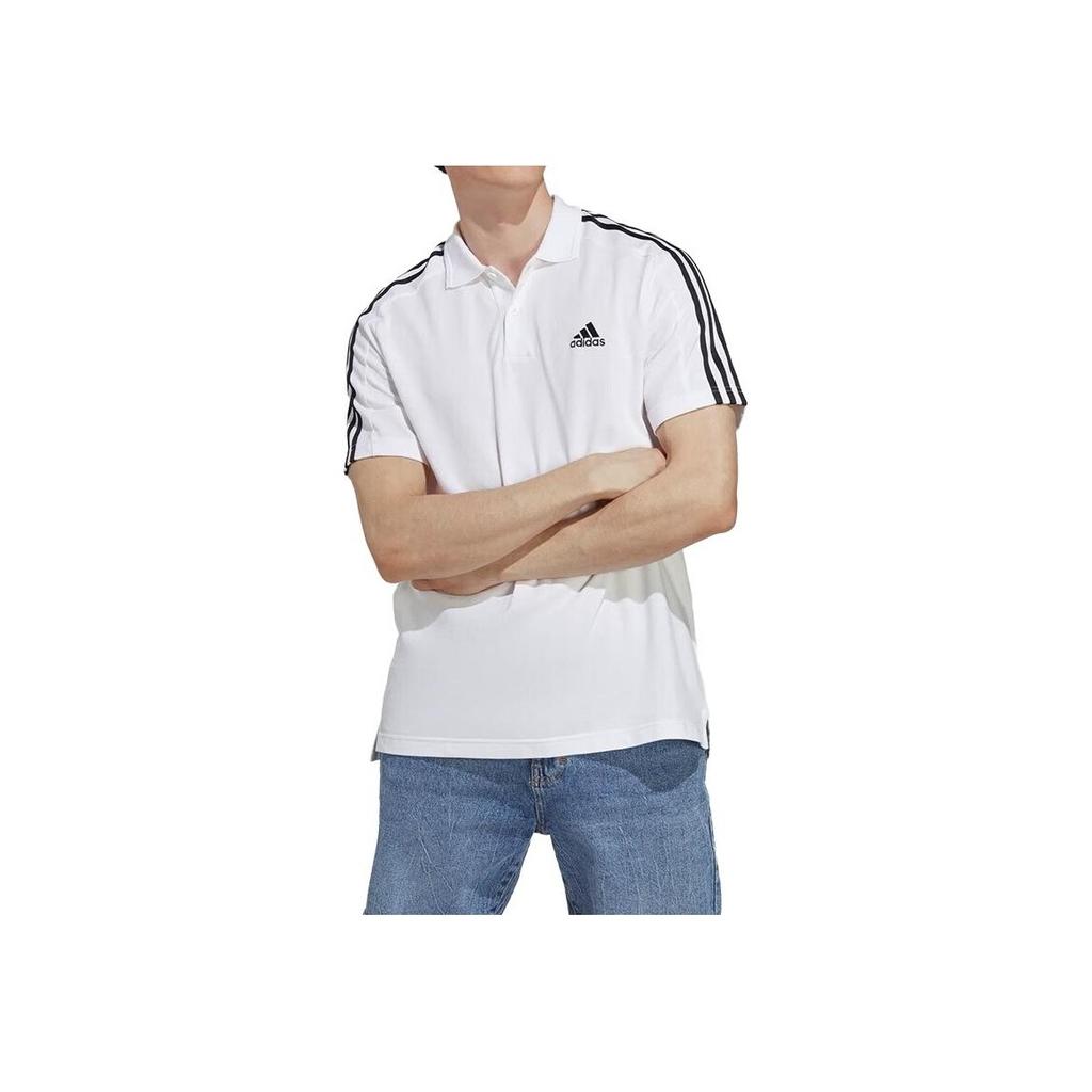 Adidas Embroidered Logo Half-Button Short Sleeve Polo Shirt Men Tops White IC9312