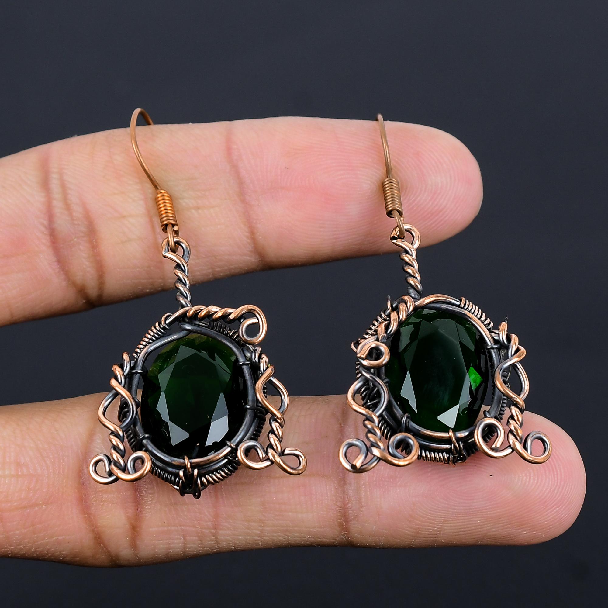 

Ювелирные изделия из драгоценных камней Зеленого Турмалина, Серьги, обернутые медной проволокой 999 пробы, Удивительные серьги с Турмалином, Дизайнерские украшения ручной работы для женщин 2.55 Inches