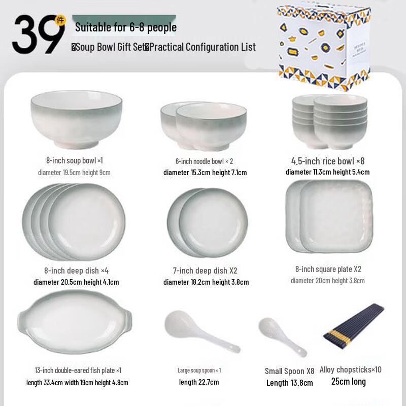 Abay Premium 39-Piece Underglaze Ceramic Dinnerware Set
