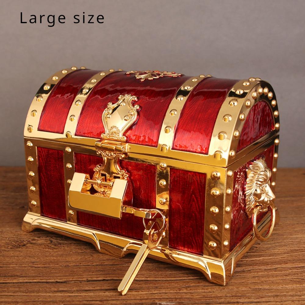 Pirate Jewelry Box Large Vintage Chinese Wedding Celebration Pearl Treasure Box Alloy Handmade Jewelry Storage Box with Lock