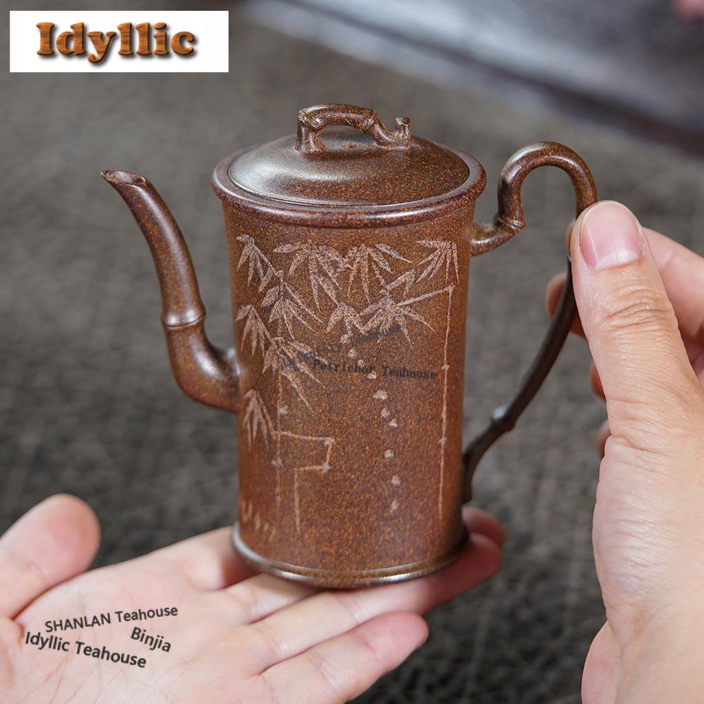 160ml Retro Yixing Purple Clay Teapots Handmade Bamboo Joint Pot Raw Ore Mud Kettle With Infuser Chinese Zisha Tea Set Craft
