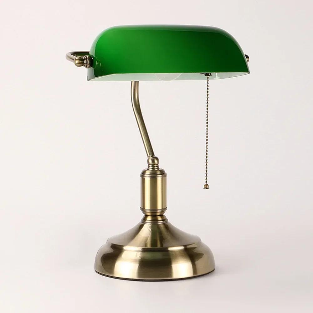 Bank Table Lamp European Style Glass Lamp Retro Office Desk Lamp Antique Copper Living Bedroom Decorative Bedside Floor Lamps
