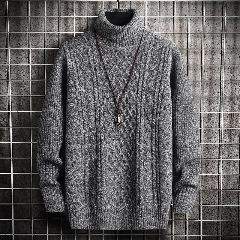 Men's Solid Color Jacquard Knit High Collar Double Lapel Sweater