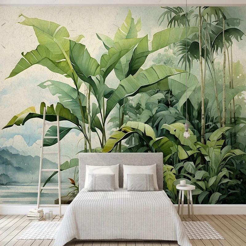 

Nordic Retro Wallpaper Hand Painted Tropical Plants Leave Wall Mural Living Room Bedroom Wallpaper Home Decor Fresco 350 cm(W) x 260 cm(H)