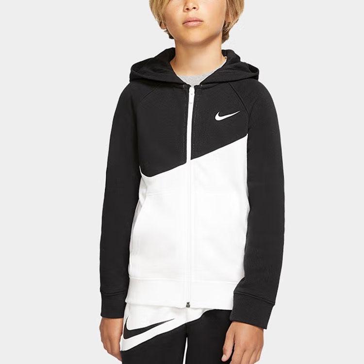 Nike Kids Sportswear Swoosh Color Block Logo Hooded Sweatshirt Kids sweatshirt Black White CJ6968-100