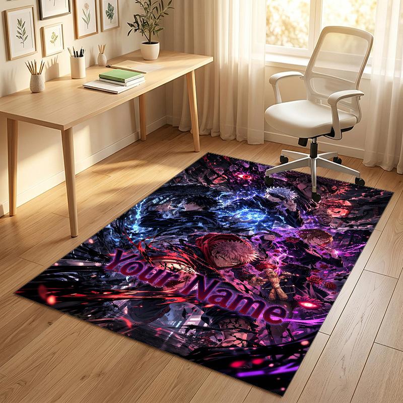 Personalized Crystal Velvet Carpet,Jujutsu Kaisen Custom Printed Name, Plush Area Rug For Home Indoor Decor