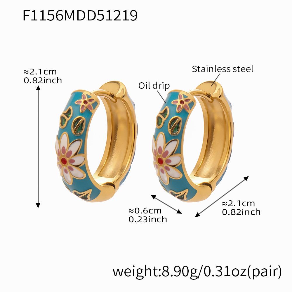 18k Gold-Plated Enamel Camellia Hoop Earrings - Stainless Steel, Fade-Resistant, Light Luxury Design