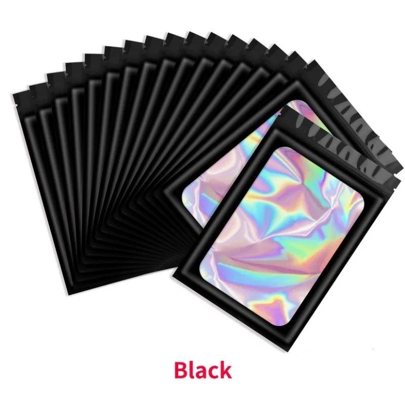 50 Adet Koku Geçirmez Mylar Torbalar Tekrar Kapatılabilir Koku Geçirmez Torbalar Küpeler Yüzükler Mücevher Telefon Kılıfı Kozmetik Depolama Holografik Ambalaj