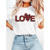 European Size Women'S "LOVE" Plaid Pattern and Heart Decor Printed Casual T-Shirt | Soft Medium Stretch Crew Neck, Ideal for Spring/Summer/Fall