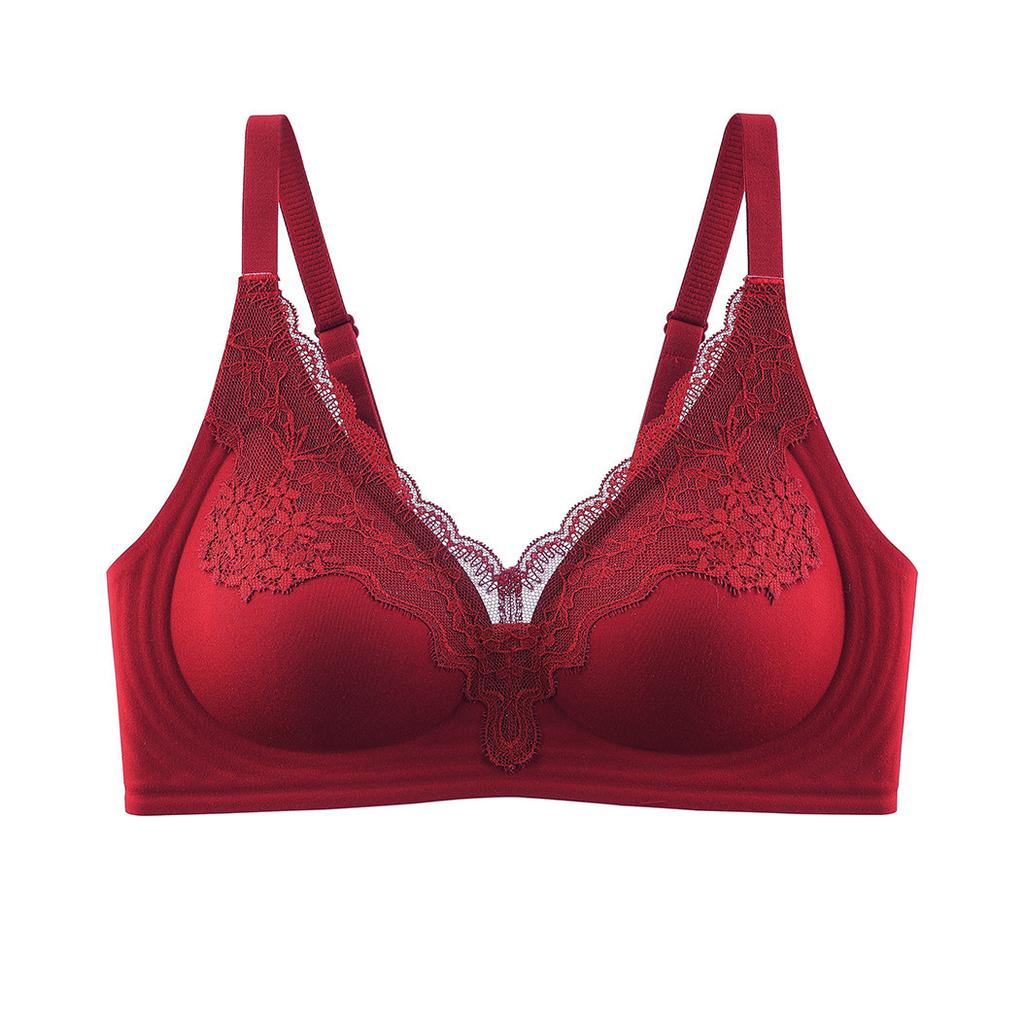 Light luxury deep V lace splicing nude jelly strip soft support close breast thin cup underwear women's seamless bra