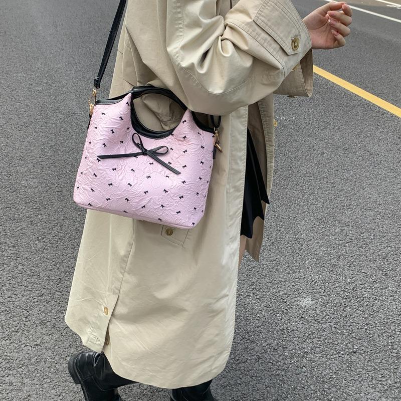 Bow Hand Bag Women's New Girl Versatile Bucket Shoulder Bag Fashion Casual Messenger Bag