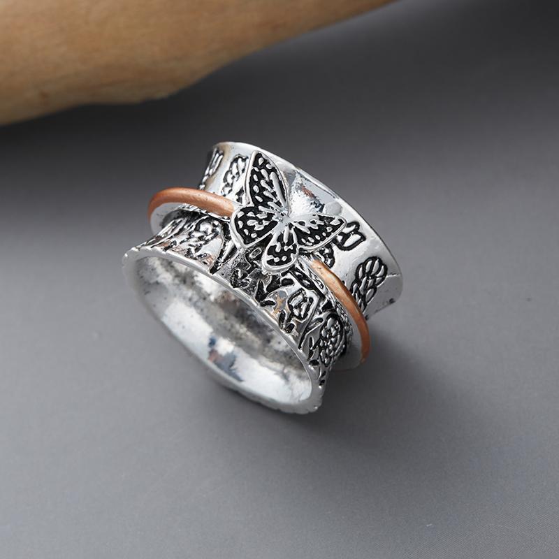 Creative Rotating Butterfly Ring Rotatable Love Two-color Decompression  Rotating Ring  Party High Jewelry Gift