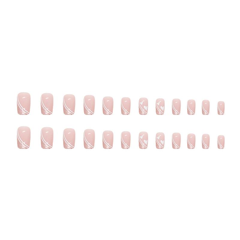 Mittellanger und langer europäischer quadratischer einfacher Blitz Französisch trägt Rüstung süße Liebe einfache Linie Nail Art Stück gefälschter Nagel
