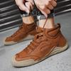 Hand-stitching Leather Men Boots Genuine Leather Casual Leather Shoes Men Ankle Boots