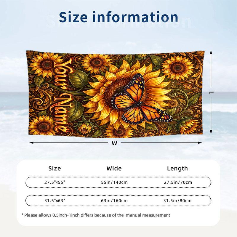 Butterfly Theme Beach Towel Personalized Custom Name & Text Soft Quick Dry Beach Towel for Swimming Travel