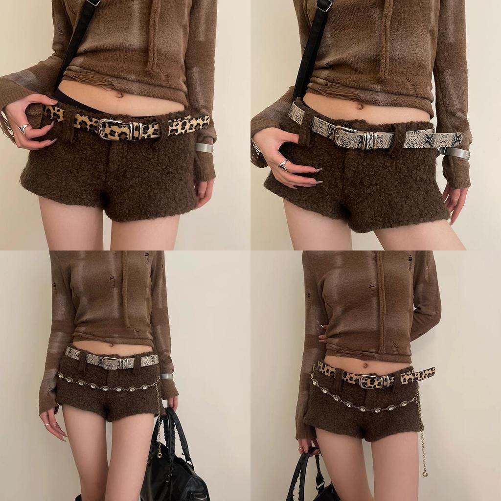 Animal Print Pu Leather Belt For Women With Metal Buckle Vintage Fashion Accessory