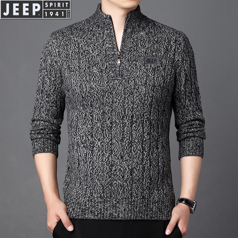 JEEP SPIRIT Men's Winter Half-Zip Fleece-Lined Knitted Sweater 2608