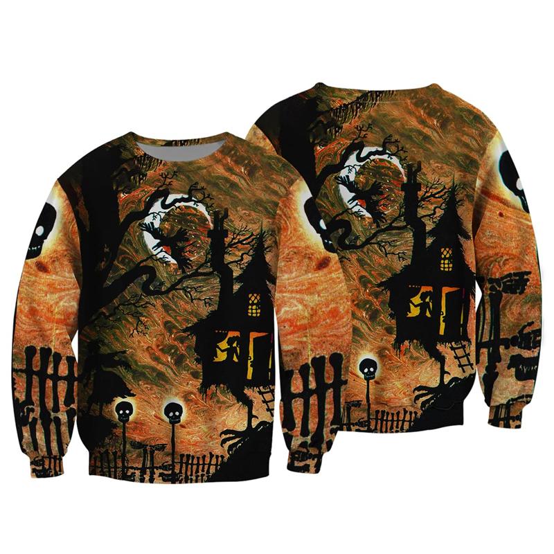 Horror 3D Print Sweatshirts Halloween Harajuku Men Pullover Sweater Long Sleeve Crewneck Streetwear Hoody Clothing Fun Kids Tops