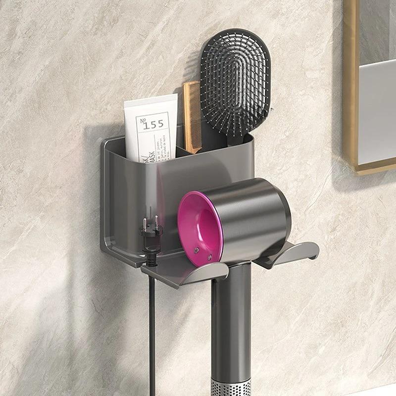 

1PC Hair Dryer Holder Wall Mounted Hair Straightener Dryer Hair Stand Bathroom Organizer Shelves Bathroom Organization Shelves серый