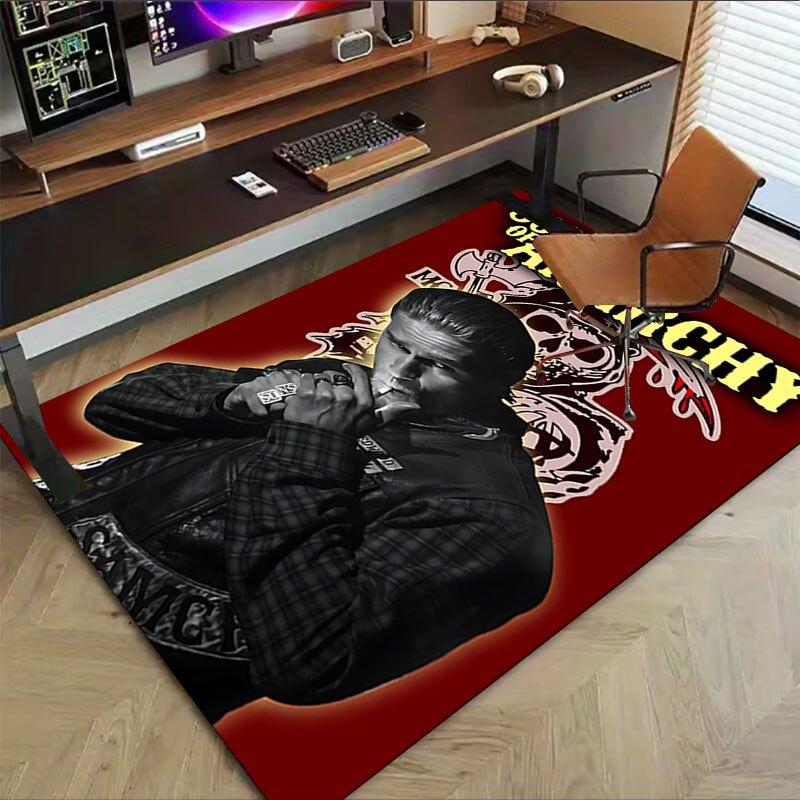 1pc Sons of Anarchy Themed Office Carpet Chair Mats - Durable Polyester Rug for Home Theater, Office, Dorm Room Decor - tA31