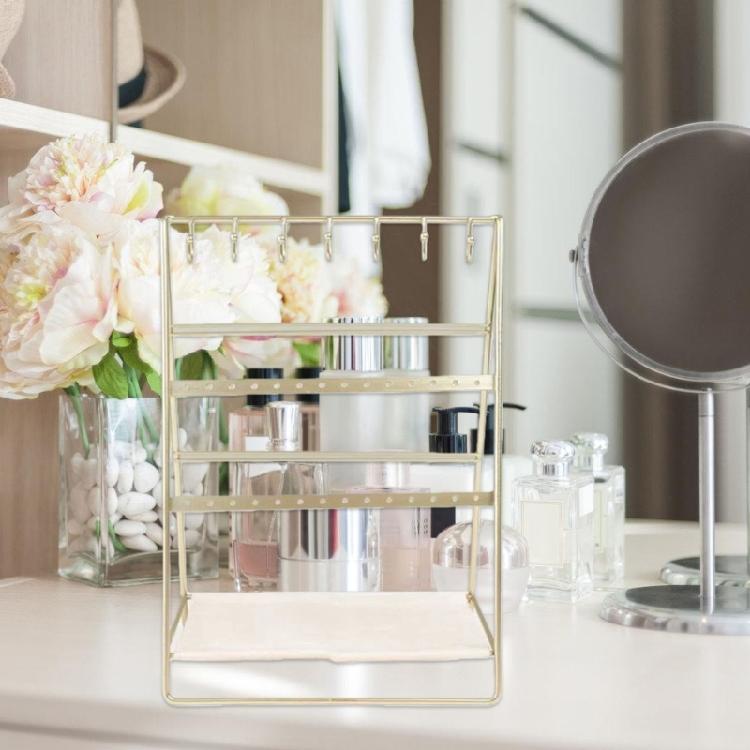 6 Layer Elegant Gold Finish Earring Bracelet Display Stand Iron Desktop Organiser for Vanity Countertop