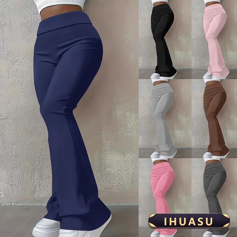 IHUASU Dámské módní ležérní jednobarevné kalhoty a capri Elegantní