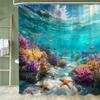 Ocean Animals Shower Curtains,Dolphin Sea Turtle Fish Coral Underwater Cave Scenery Fabric Children Bath Curtain Bathroom Decor