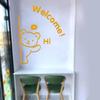 Self-adhesive Welcome Bear Stickers Artwork Bear Signs Ornaments Welcome Wall Decal  Milk Tea Shop