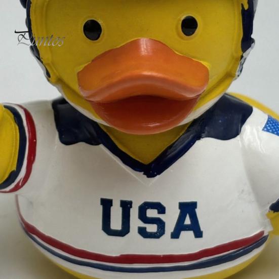 Niche Sports Event Peripheral Hockey Player Rubber Duck Resin Figurine, Statue with Complete Helmet Sturdy Sculpture Stick Jersey Gear, Weatherproof