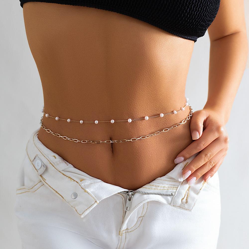

Temperament Metal Thin Chain Fashion Imitation Pearl Body Chain New Tassel Butterfly Waist Chain