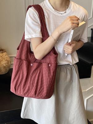Grand Sac à Bandoulière en Toile à Carreaux pour Femmes - Été 2025 Décontracté, Sac Polyvalent pour le Shopping et l'Université