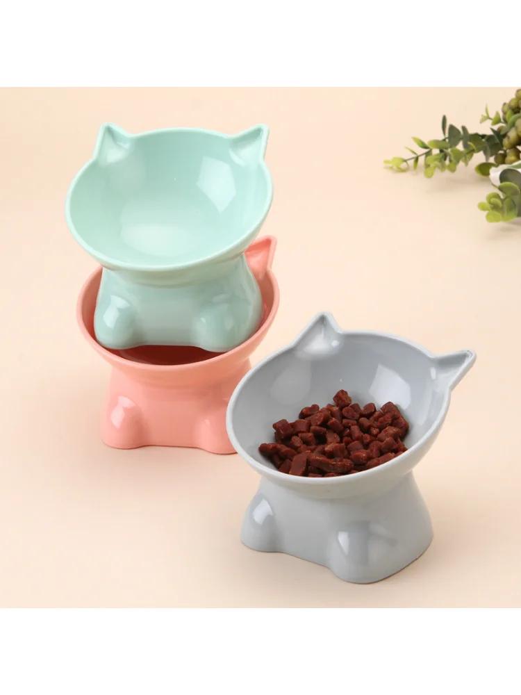 Pet Bowl Large Capacity Cats Bowls Oblique Mouth Cute Cartoon Cat Shape Cat Dog Food Dispenser Pet Feeder Pets Supplies